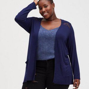 Plus Size 3X Torrid Super Soft Blue Cardigan Lace Yolk Stretchy Shirt top womens